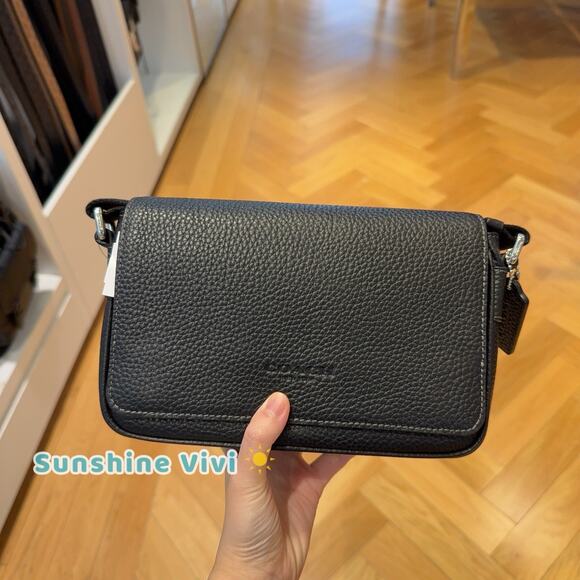Coach Handbags - NWT Coach Jack Small Flap Crossbody Bag Silver/Black Soft pebble leather CDZ97
